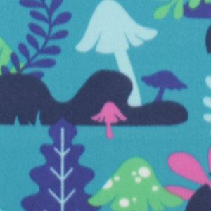 Fungi Forest on Blue Blizzard Fleece Fabric