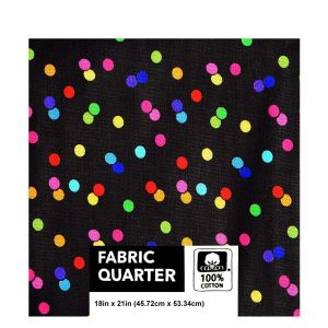 18 x 21 Confetti on Black Cotton Fabric Quarter 1pc