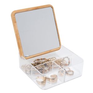 Simplify 6 Clear 3 Compartment Organizer With Bamboo Lid   Mirror