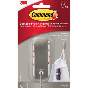 Command 3lbs Brushed Nickel Medium Decorative Hook   Strips 3ct