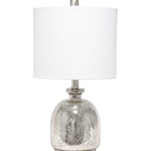 All The Rages Mercury Glass Jar Table Lamp with White Linen Shade