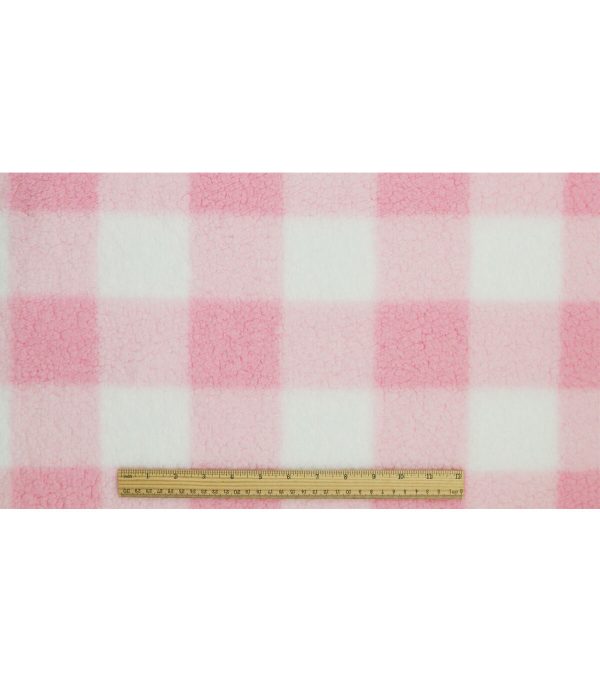Pink Gingham Sherpa Fleece Fabric - Image 4