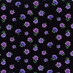 Hi Fashion Purple Dahlia on Black Premium Cotton Fabric