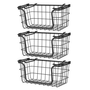 Oceanstar 12.5 x 6 Black Stackable Metal Wire Storage Baskets 3pk