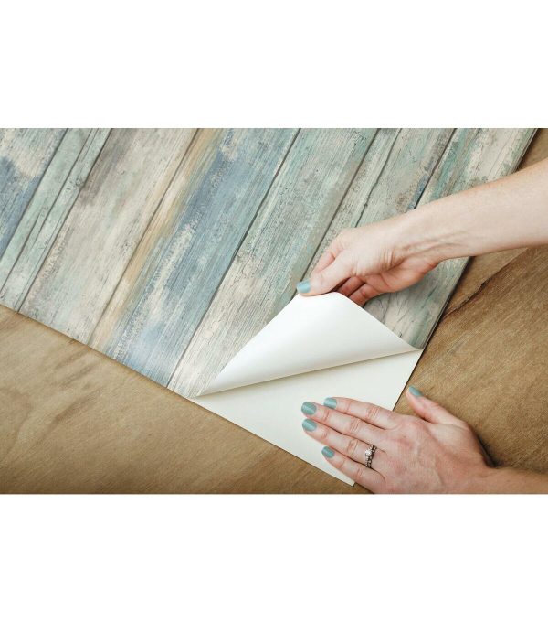 RoomMates Distressed Wood Blue Peelable Wallpaper - Image 5