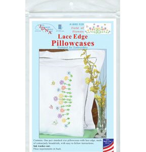 Jack Dempsey 2pk Field of Flowers Stamped Lace Edge Pillowcases