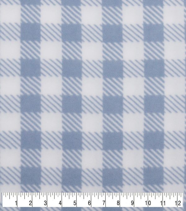 POP! Gingham Blue Lightweight Fleece Fabric - Image 3