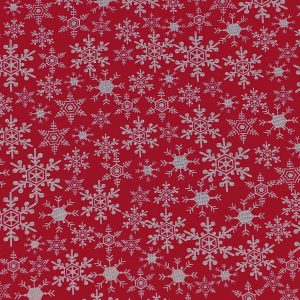 Snowflakes on Red Christmas Cotton Fabric