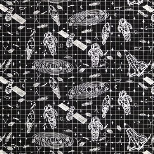 Sketch Astronaut on Black Super Snuggle Flannel Fabric