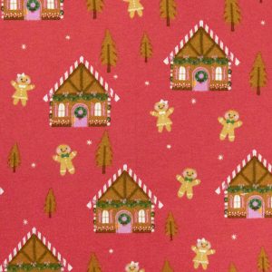 Gingerbread House on Red Super Snuggle Christmas Flannel Fabric by POP!