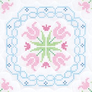 Jack Dempsey 18 Interlocking XX Lace Tulips Stamped Quilt Blocks 6pk
