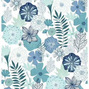 RoomMates Wallpaper Blue Perennial Blooms