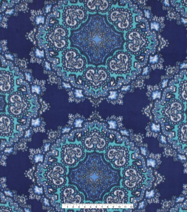 Blue Medallions Anti Pill Fleece Fabric - Image 4