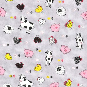 Fabric Traditions Novelty Cotton Fabric Gray Farm Animals - 1