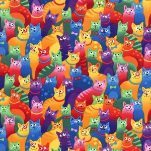 Hi Fashion Multicolor Cats Novelty Cotton Fabric