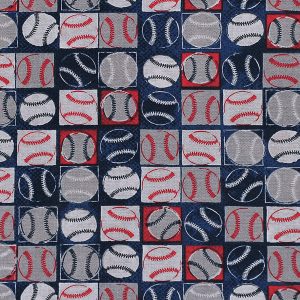 Novelty Cotton Fabric Baseball Patchwork Red White Blue