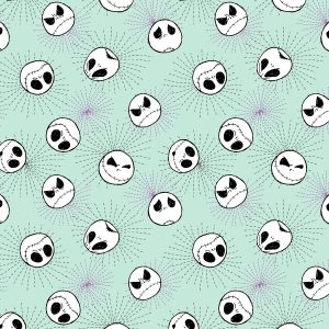Jack Heads on Green Nightmare Before Christmas Baby Cotton Fabric