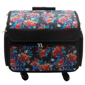 13 x 18 Floral   Butterfly on Black Rolling Sewing Storage Tote by Top Notch