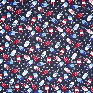 Patriotic Red White Blue Popsicles Cotton Fabric