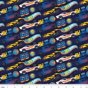 Hot Wheels Car Stripe Blue Cotton Fabric - 1