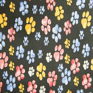 Orange/Blue/Red Paws On Black Novelty Cotton Fabric