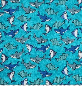 Novelty Cotton Fabric 43 Packed Sharks