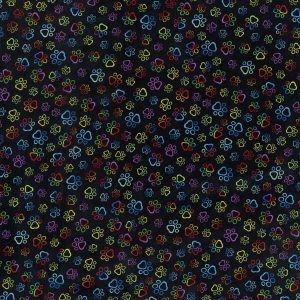 Hi Fashion Multicolor Outlined Paw Prints Novelty Cotton Fabric