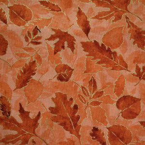 Orange Leaves with Outlines Harvest Metallic Cotton Fabric