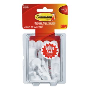 Command 1lb White Small Hooks   Strips 18ct