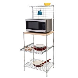 Honey Can Do 59 Chrome Wood Microwave Shelving Unit With Shelves