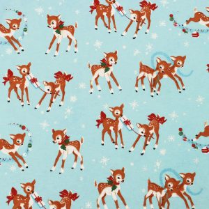 Reindeer   Snowflakes on Blue Super Snuggle Christmas Flannel Fabric - 1