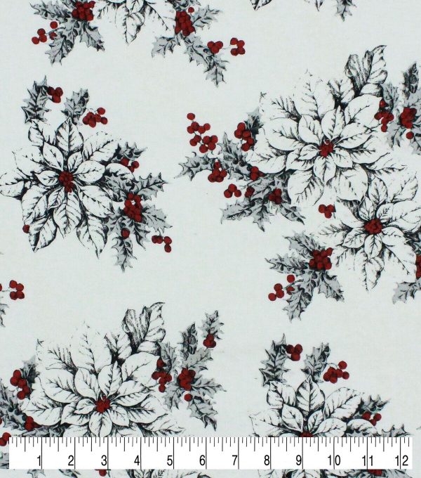 White Poinsettia Super Snuggle Flannel Fabric - Image 3