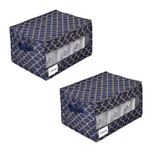Honey Can Do 18.5 Gold Scallop on Navy Stemware Storage Boxes 2pk