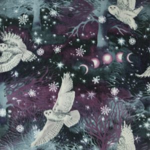 Blue Winter Solstice Owls in the Forest Anti Pill Fleece Fabric