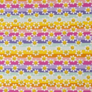 Yellow Modern Daisies on Stripes Quilt Cotton Fabric by Keepsake Calico