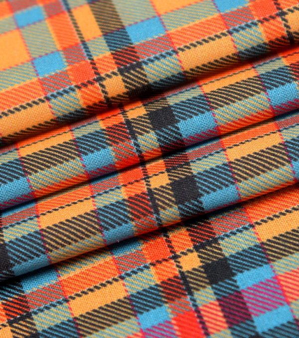 Orange   Teal Plaid Cotton Fabric - Image 3