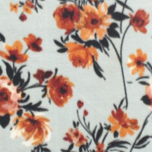 Red   Orange Bouquets on Blue Anti Pill Fleece Fabric