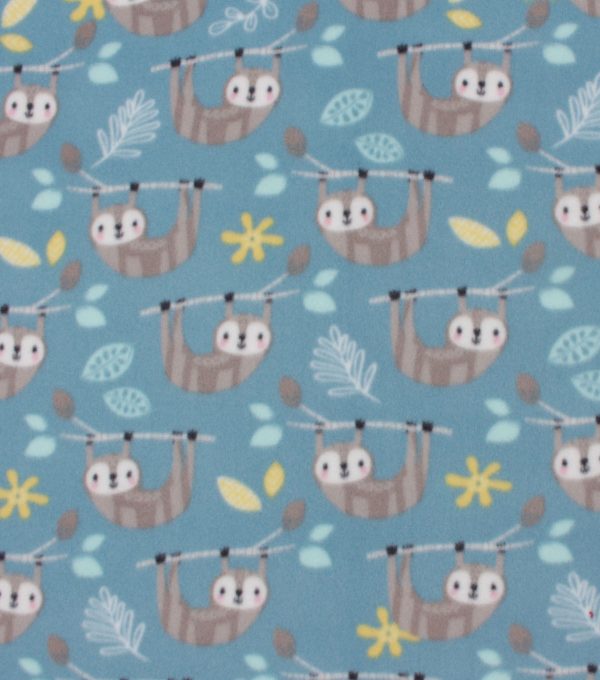 Blizzard Fleece Fabric Sloth on Aqua - Image 2