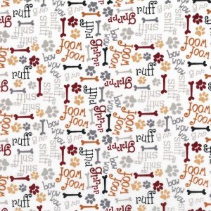 Novelty Cotton Fabric Woof Woof Dog Words