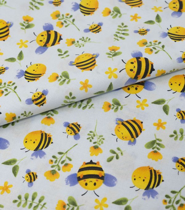 Yellow Happy Bees Novelty Cotton Fabric - Image 2