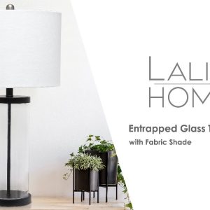 All The Rages S28 ilver Entrapped Glass Table Lamp With Fabric Shade