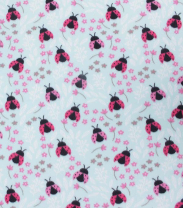 Blizzard Fleece Fabric Ladybug on Aqua - Image 2
