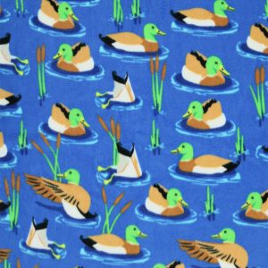 Mallards In Water on Blue Anti Pill Plush Fleece Fabric