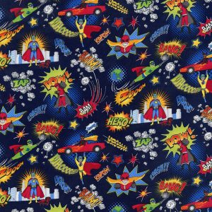Hi Fashion Kapow! Bam! Pow! on Blue Novelty Cotton Fabric