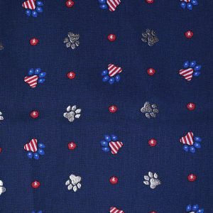 Navy Paw Prints Patriotic Foil Cotton Fabric