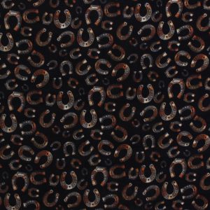 Horseshoes on Black Anti Pill Fleece Fabric