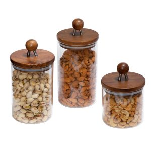 Honey Can Do 3ct Glass Canisters With Wood Acacia Lids