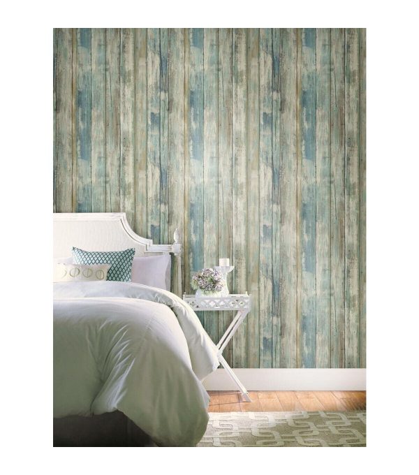 RoomMates Distressed Wood Blue Peelable Wallpaper - Image 13
