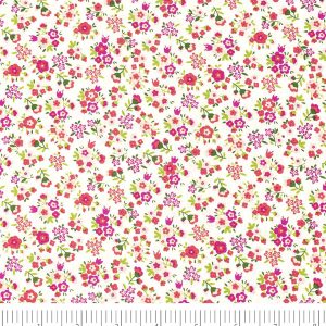 Singer Pink Flowers on White Quilt Cotton Fabric