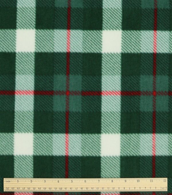 Green Plaid Anti Pill Fleece Fabric - Image 3